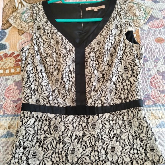 Review Tops - Review black and white lace peplum top